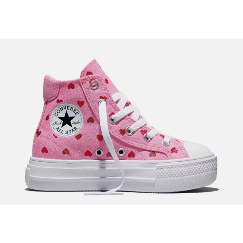 Converse Kids' Platform High Top Sneakers Youth Size 6 EUR 38.5 Pink Hearts NWT